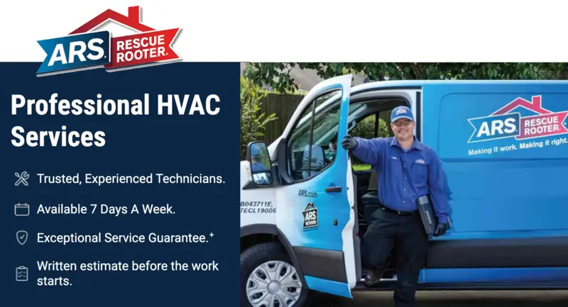 ARS/Rescue Rooter technician servicing HVAC system